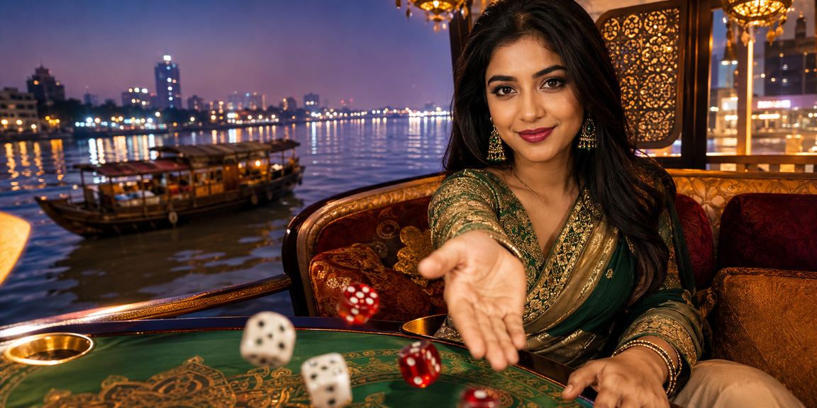 সুন্দরবনের পটভূমিতে একজন বাংলাদেশি মডেল মোবাইলে ডাইস গেম খেলছেন